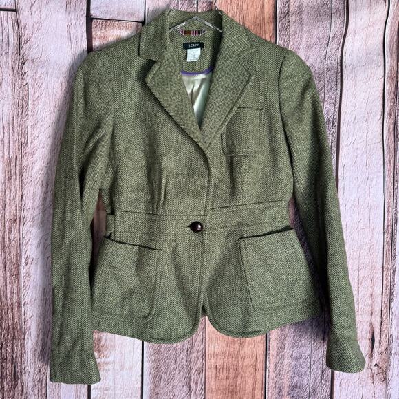 J.Crew Wool Herringbone Blazer Robert Noble Size 2  Fall Classic Preppy Work - Picture 1 of 9